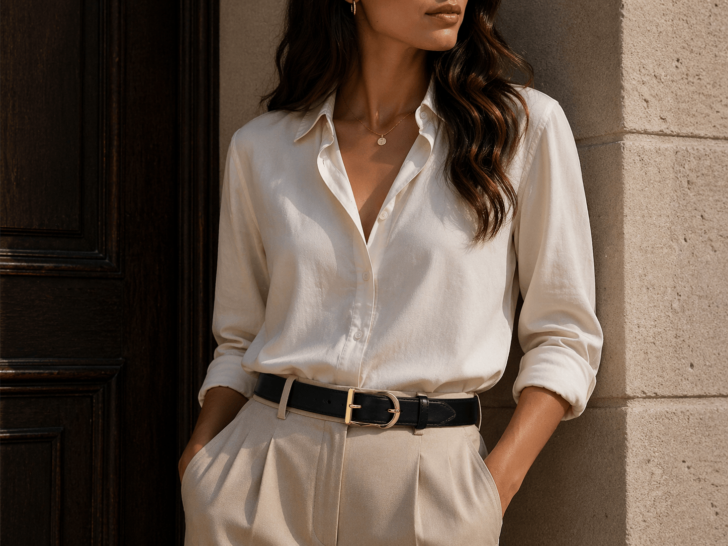 Classic black buckle belt for women - WILXAR