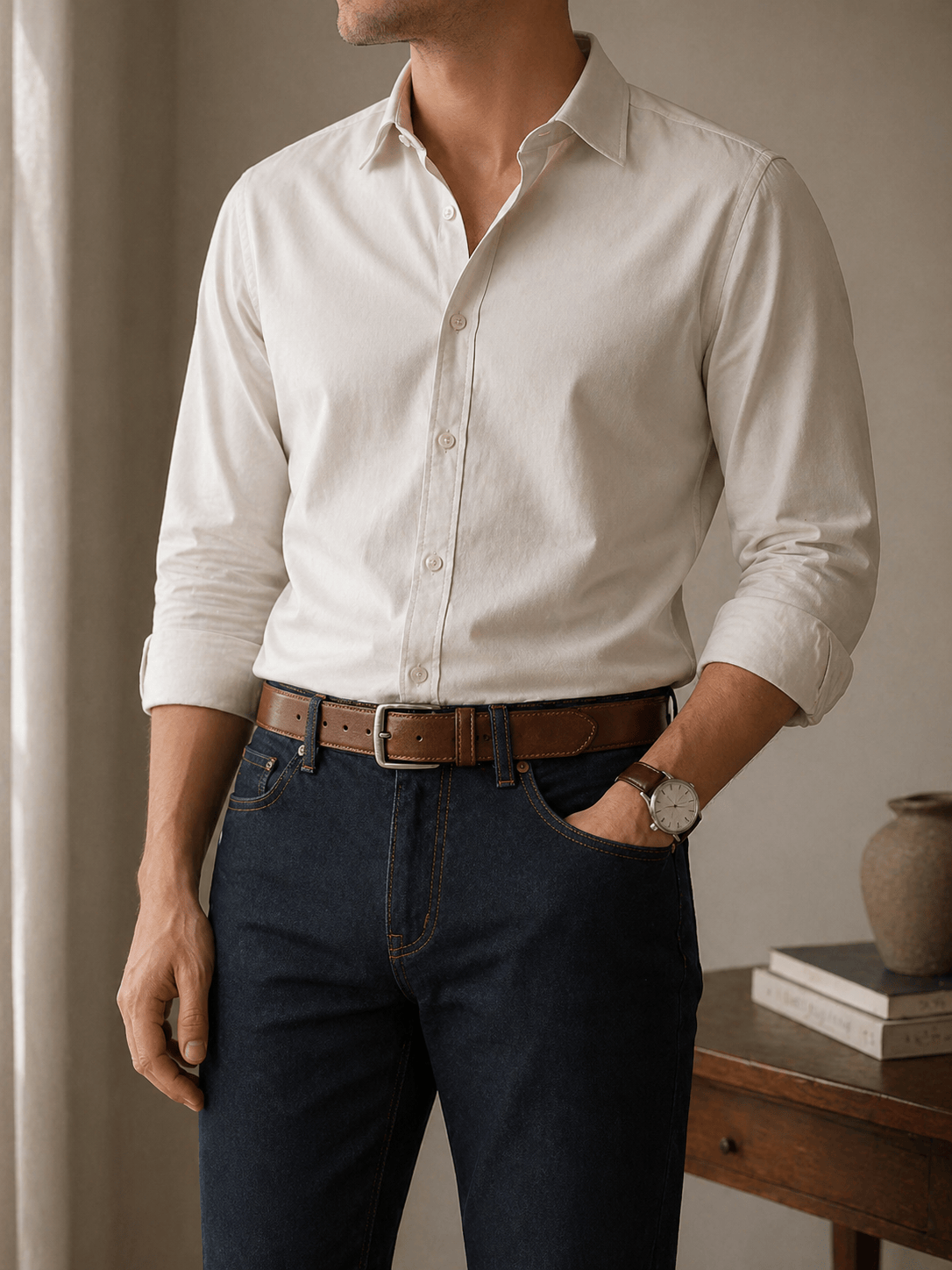 Leather Belt for Men's Jeans - TAVJAN