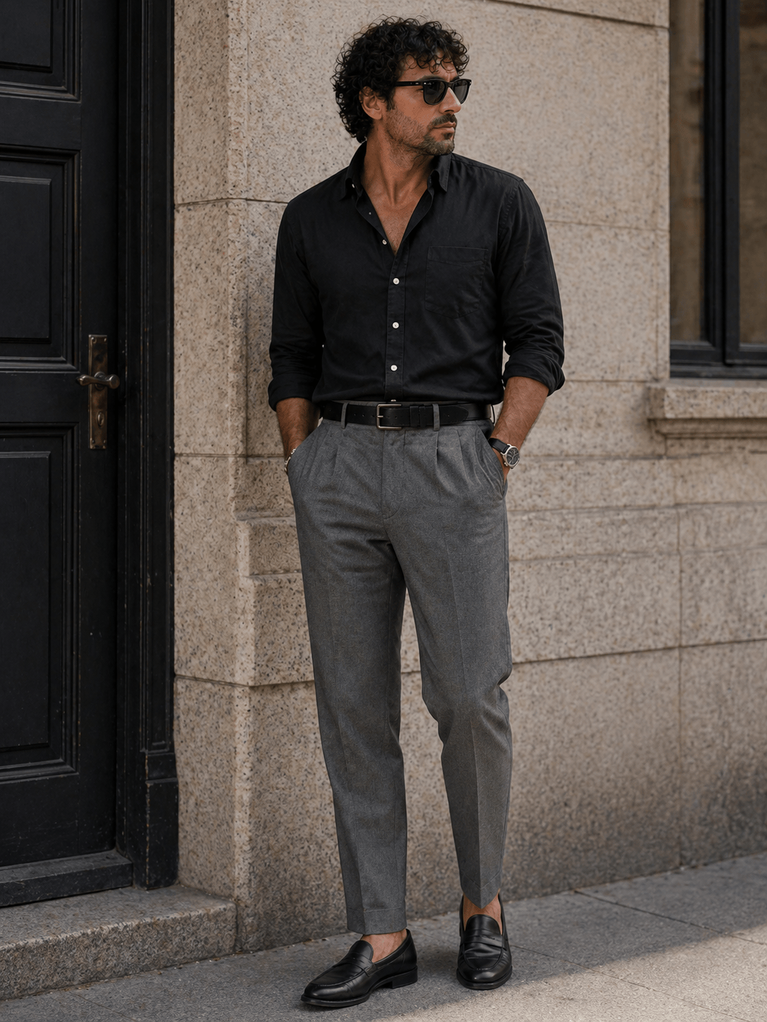 Men's black classic buckle belt - XOMALV
