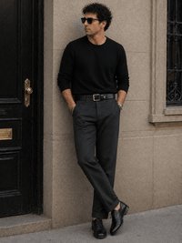Men's black leather belt - MANFA