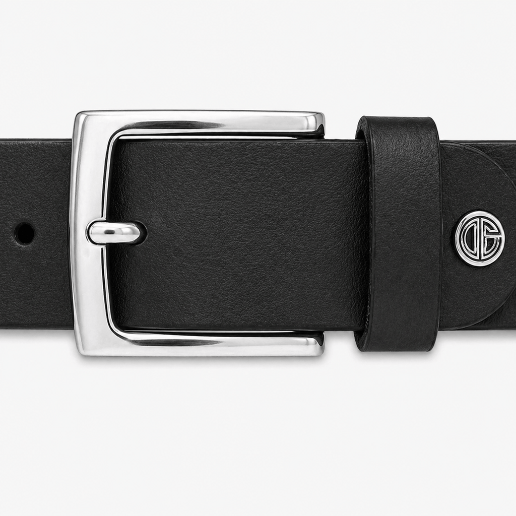 Men's black leather belt - MANFA