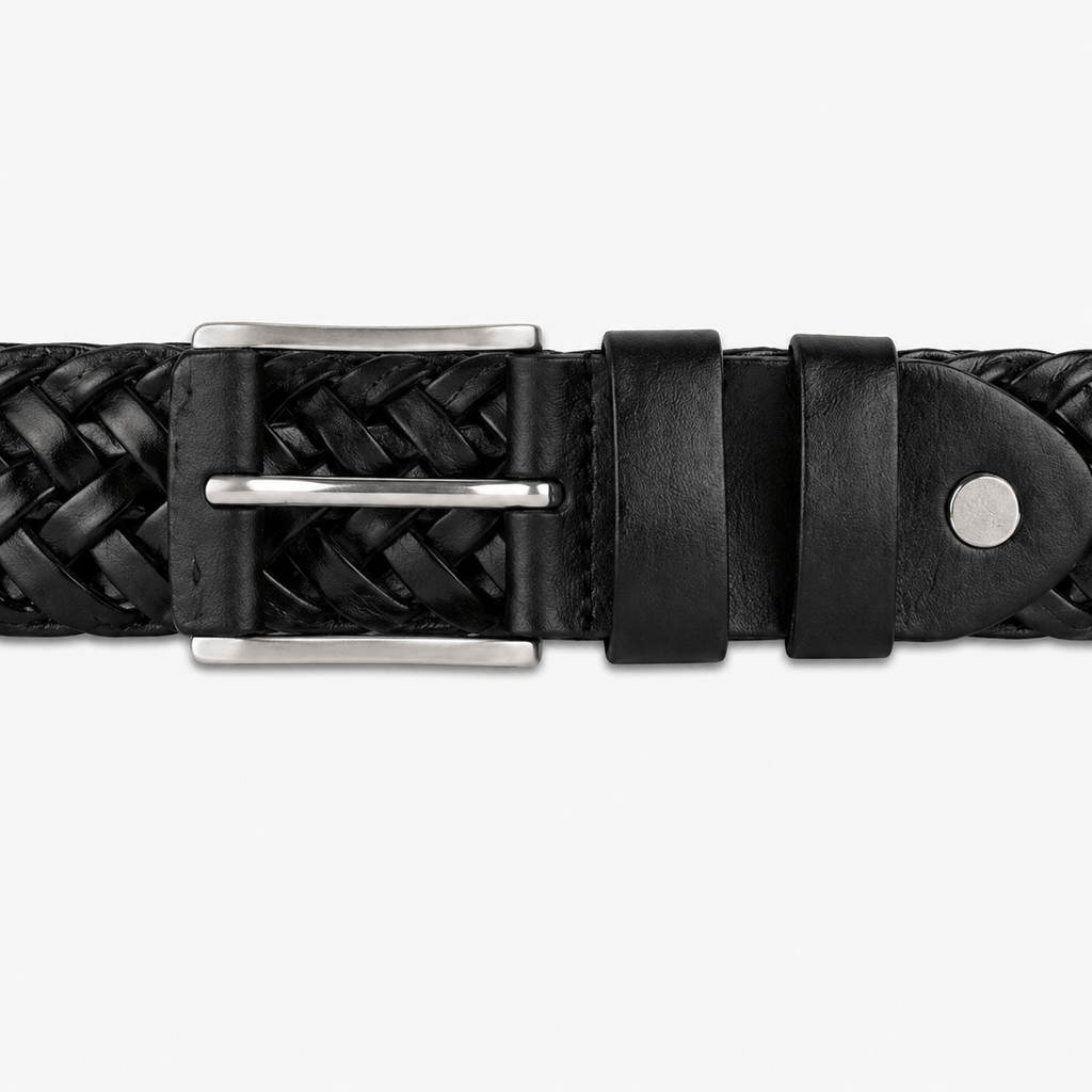 Men's black leather braided belt - FABRON