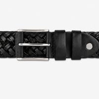 Men's black leather braided belt - FABRON