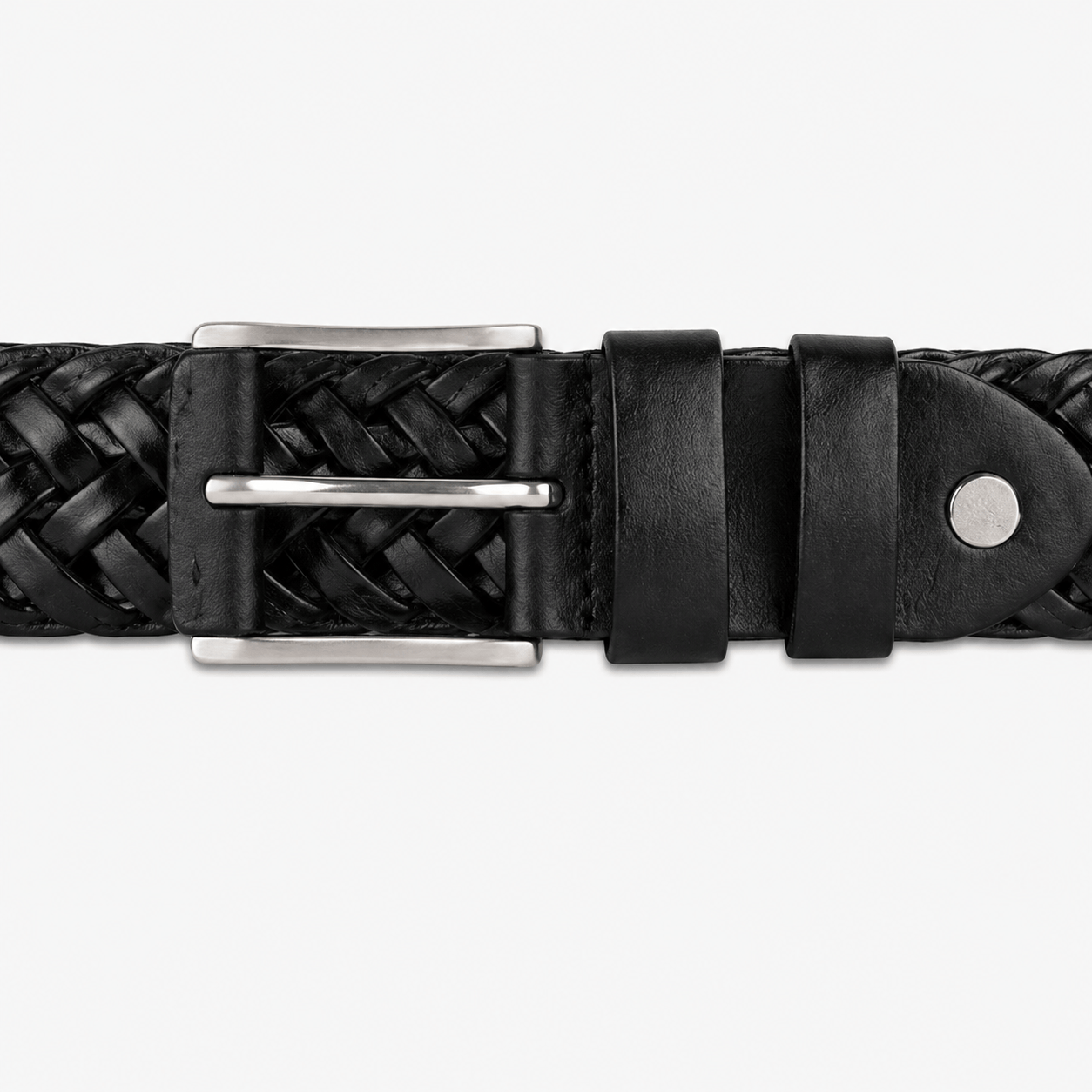 Men's black leather braided belt - FABRON