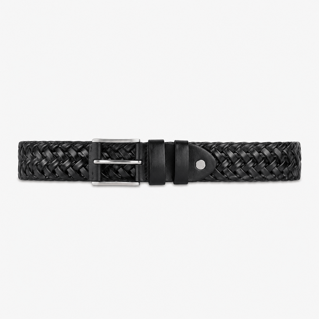 Men's black leather braided belt - FABRON
