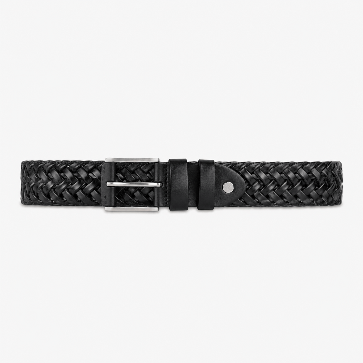 Men's black leather braided belt - FABRON
