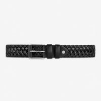 Men's black leather braided belt - FABRON