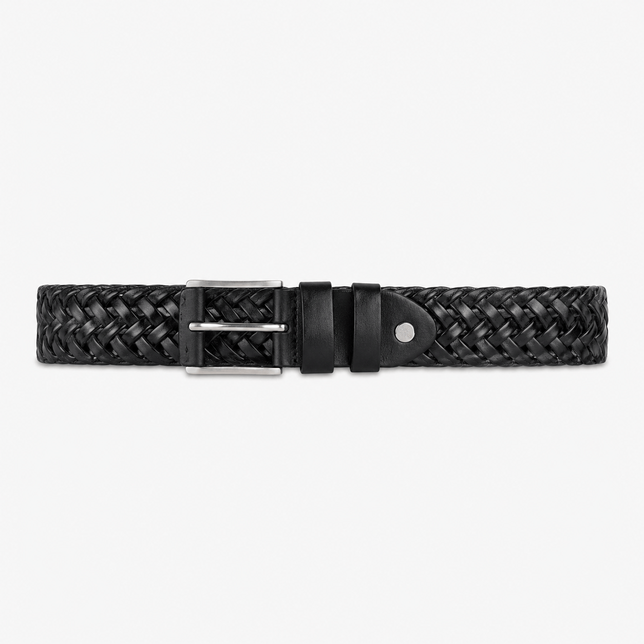 Men's black leather braided belt - FABRON