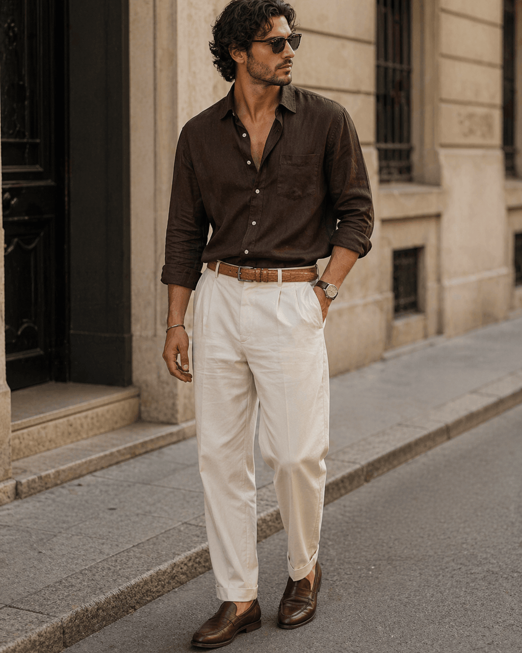 Men's brown crocodile belt - VERNIX