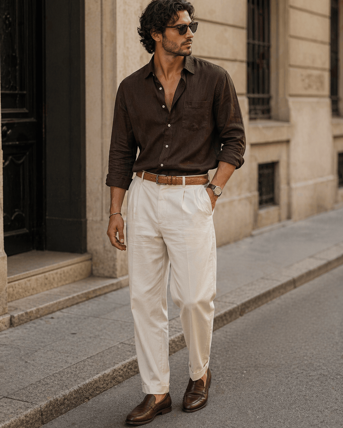 Men's brown crocodile belt - VERNIX
