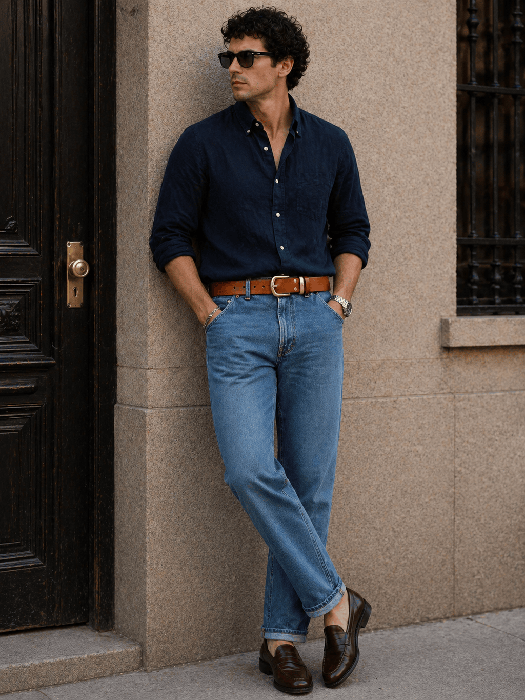 Men's Camel Leather Belt - TALBRAX