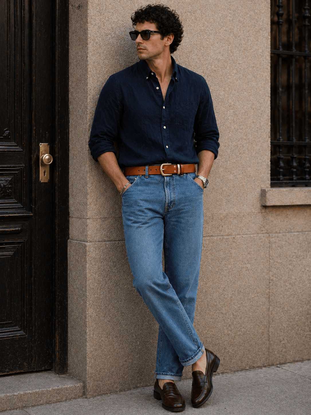 Men's Camel Leather Belt - TALBRAX