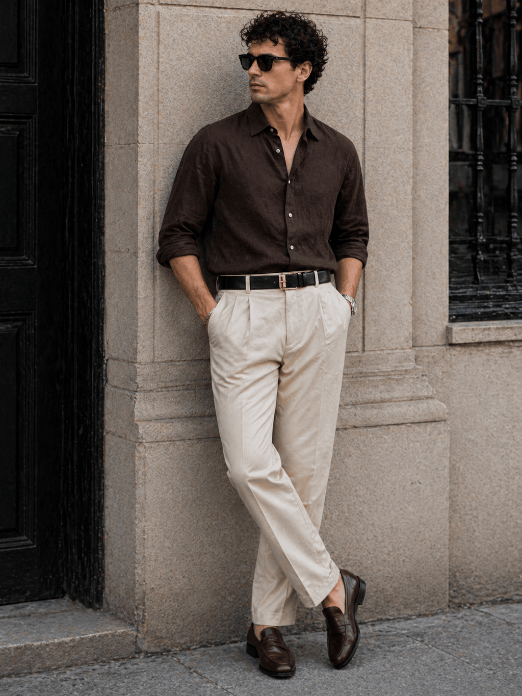 Men's gold buckle leather belt - TONFA
