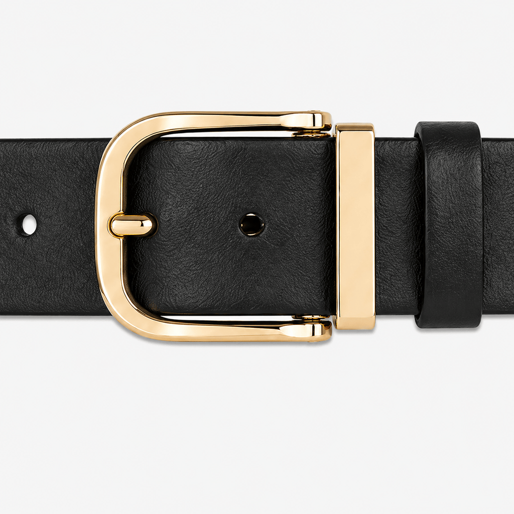 Men's gold buckle leather belt - TONFA