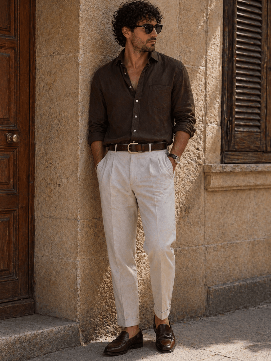 Men's thin rounded buckle belt - RYOSAN