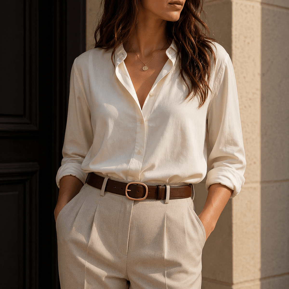 Women's adjustable rounded buckle belt - PIWCOX