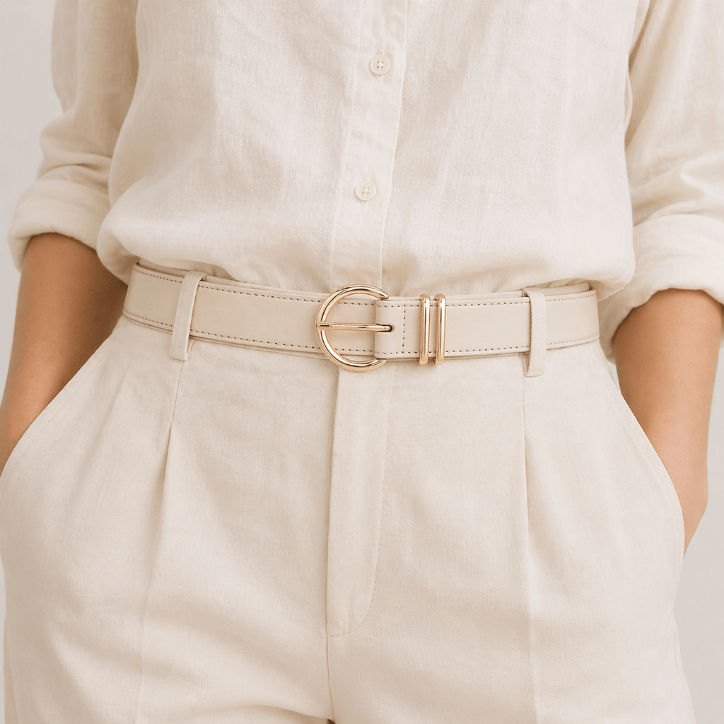 Women's beige leather belt - JULFAN