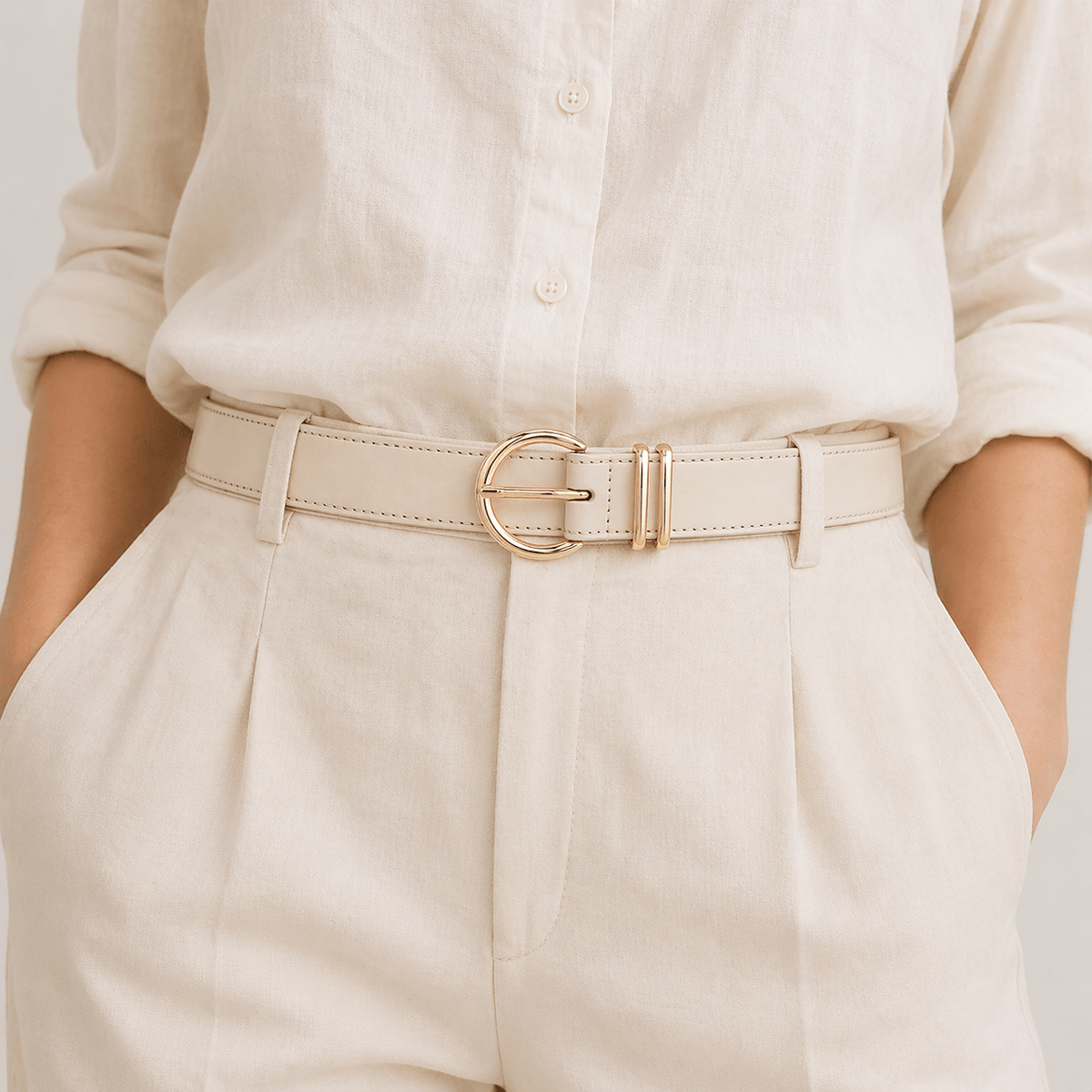 Women's beige leather belt - JULFAN