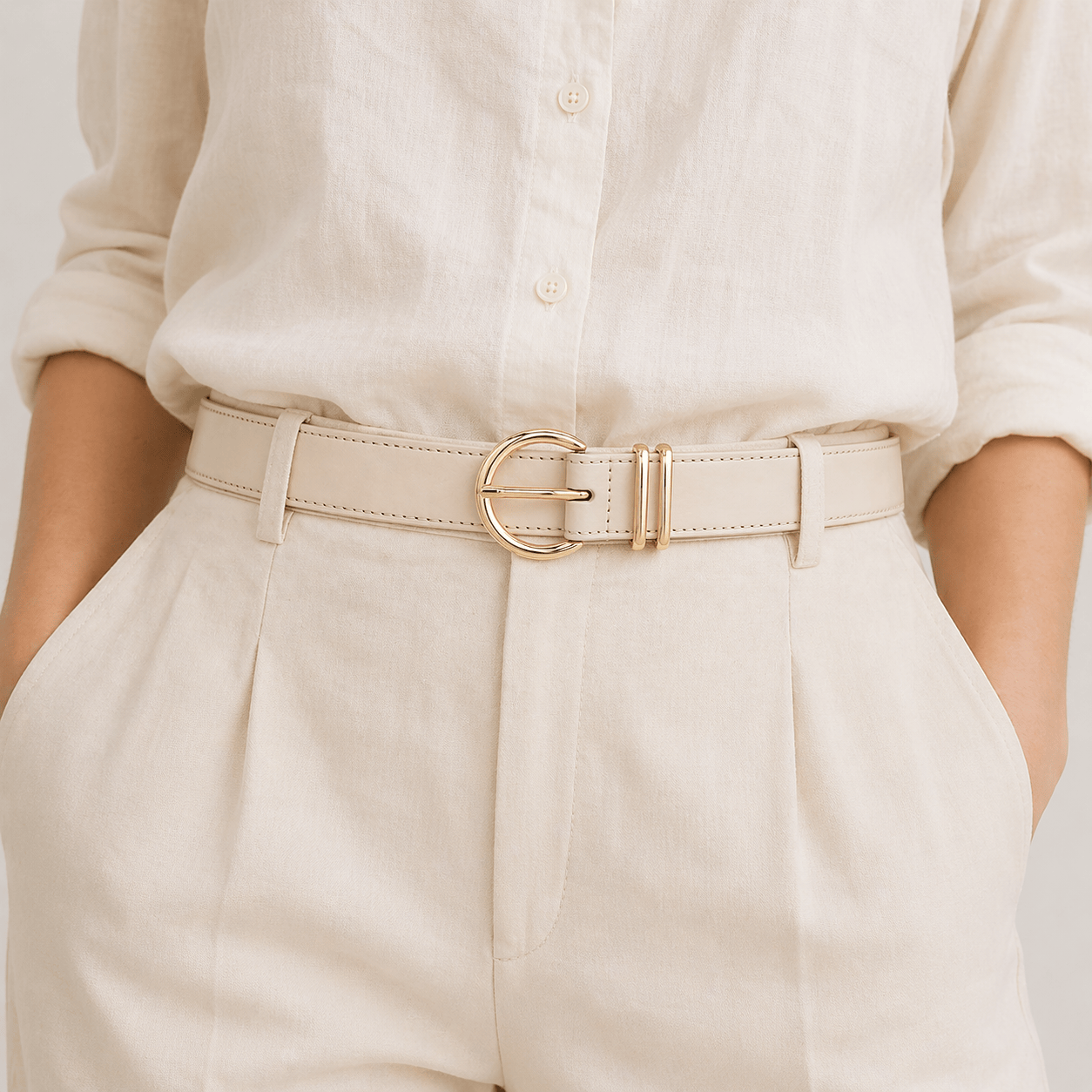Women's beige leather belt - JULFAN
