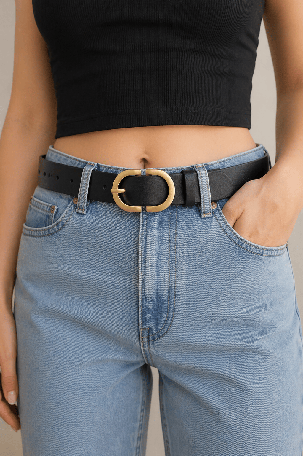 Women's black denim belt - FONXER