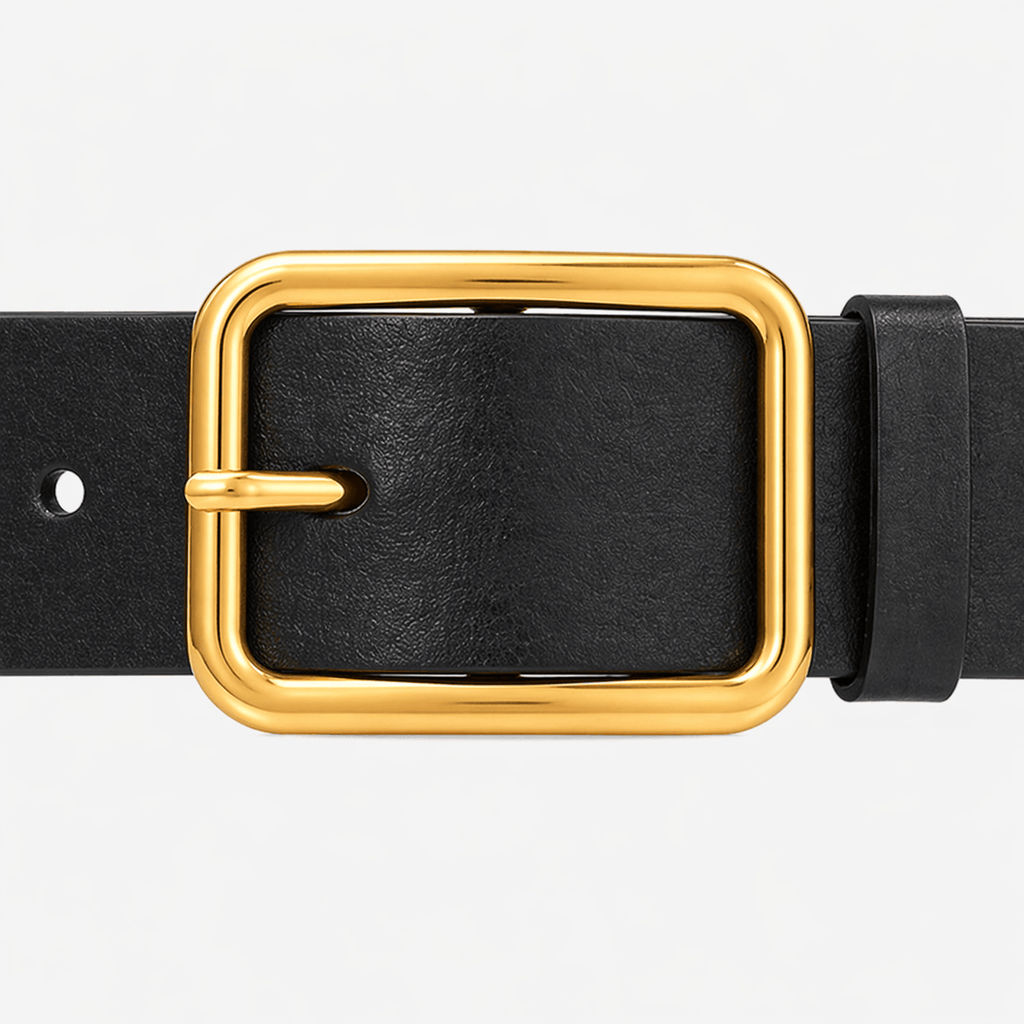 Women's black leather belt - ZAXRIN