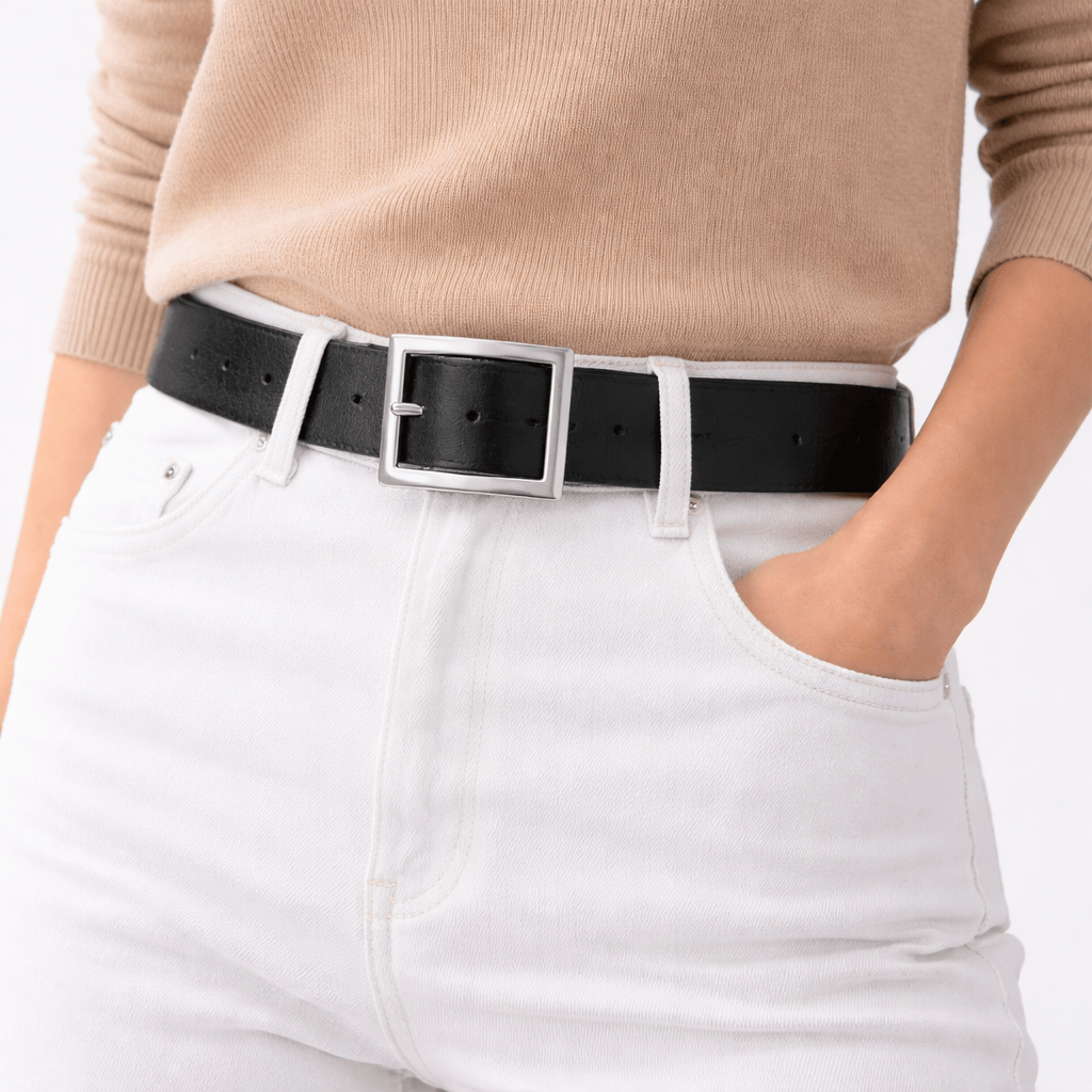 Women's black square buckle belt - DURXEL