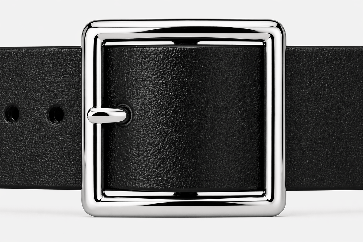 Women's black square buckle belt - DURXEL