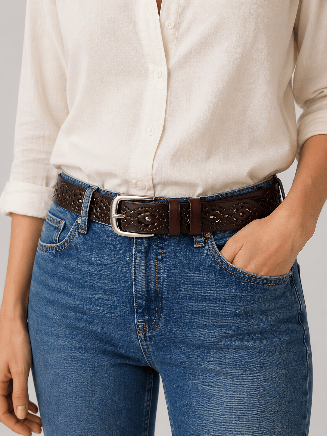 Women's brown leather belt - PERVAN