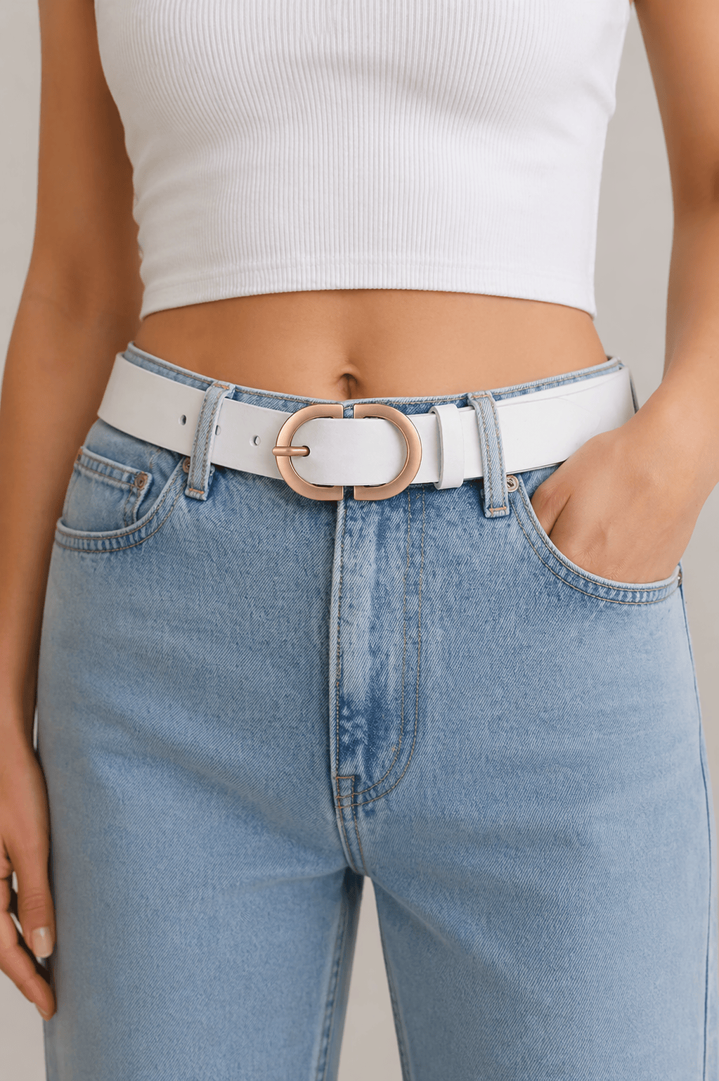 Women's white denim belt - LEZVON